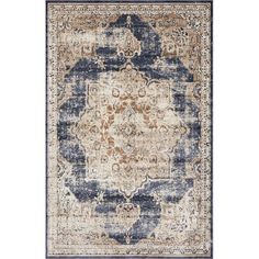 an area rug with blue and beige colors