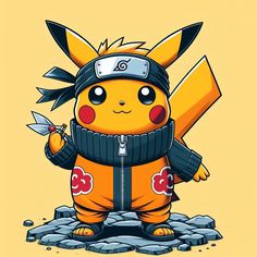 an image of a pikachu holding two knives