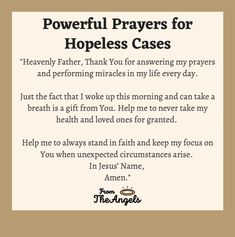 a prayer card with the words, powerful prayers for hopeless cases