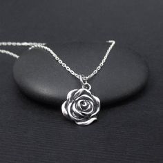 ROSE NECKLACE ROSE FLOWER CHARM PENDANT STERLING SILVER JUNE BIRTH FLOWER NECKLACE Cheap Rose Design Jewelry For Gift, Cheap Rose Necklaces With Rose Design, Cheap Rose Necklaces For Gifts, Cheap Rose Gold Sterling Silver Charm Necklaces, Pretty Jewelry Necklaces, Rose Stud Earrings, Floral Jewelry, Rose Necklace, Rose Jewelry