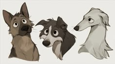 three dogs with different facial expressions are shown in this cartoon character's head and shoulders