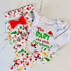 3-piece Christmas set for baby girl. Great gift idea for the baby's first Christmas. White Family Matching Sets For Holidays, Playful Christmas Playtime Clothing Sets, Playful Christmas Playtime Sets, White Holiday Sets, Playful Christmas Holiday Sets, Cute Christmas Playtime Sets, Cute Christmas Holiday Sets, Playful White Christmas Sets, Playful White Sets For Festive Occasions