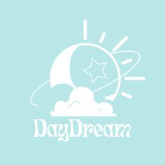 the daydream logo is shown on a light blue background with clouds and stars