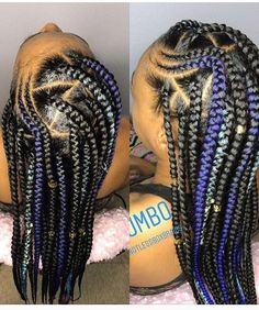 Blue And Black Hair Braids, Black And Blue Boho Braids, Light Blue And Dark Blue Box Braids, Braids With Blue Extensions, Blue Spiritual Braided Bracelets Hand-strung, Bob Braids Hairstyles, Lemonade Braids Hairstyles, Cornrows Braids For Black Women, Braided Hairdo