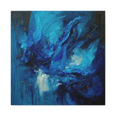 an abstract painting with blue and black colors