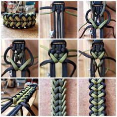 the steps in how to make a paracorte bracelet with braiding on it