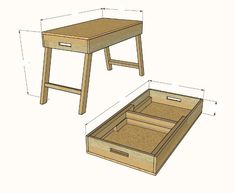 the plans for an end table with drawers are shown in two different sizes and shapes