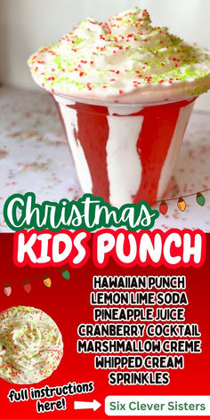 This Christmas punch is a fun and festive non-alcoholic Christmas drink for parties, Christmas dinner, or any holiday season event! The best Christmas punch recipe for kids as it is bright and colorful, non-alocholic, has a refreshing flavor and holiday like! #party #kids #punch #drink #nonalcoholic #christmas Christmas Drinks Recipes Nonalcoholic, Christmas Punch Recipes For Kids, Holiday Party Drinks Nonalcoholic, Kids Party Punch, Party Punch Recipes Nonalcoholic, Kids Christmas Drinks, Christmas Punch For Kids, Christmas Holiday Punch, Best Christmas Punch