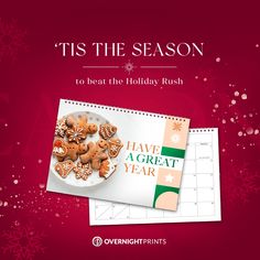 a calendar with cookies on it and the words tis the season to beat the holiday rush