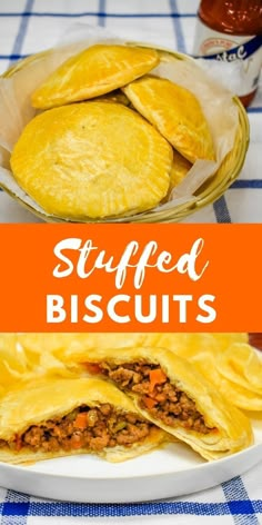 stuffed biscuits on a plate with the title overlay