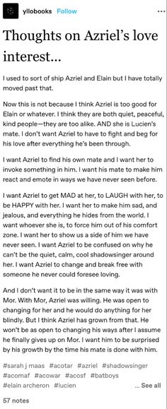 an email message with the words, thought on arieli's love interest in it