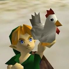 the legend of zelda is holding up a chicken