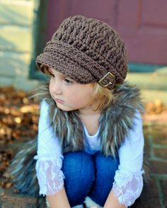 • This handmade brown buckle newsboy cap is crocheted in baby, toddler, girl, & women's sizes. This knit hat features a visor which offers protection from the sun and is great for turning for a hip, trendy look. • This stylish hat will keep your head warm on those chilly Fall or Winter days. It is a fashionable accessory for Fall photos and Autumn family pictures. • Crocheted in soft and breathable 100% cotton. Hand wash in cold water. Do not heavily scrub. Do not wring dry. Lay flat to dry. Newsboy Hat, Toddler Hat, Stylish Hats, News Boy Hat, Hat Crochet, Chunky Crochet, Handmade Hat, Newsboy Cap, Fall Photos