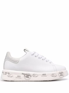 white leather crystal embellishment flat rubber sole printed sole front lace-up fastening round toe Flatform Sneakers, Flat Sneakers, Crystal Embellishment, Top Shoes, Sneakers White, Golden Goose Sneaker, Tennis Shoes, Sneakers Black, Leather Sneakers