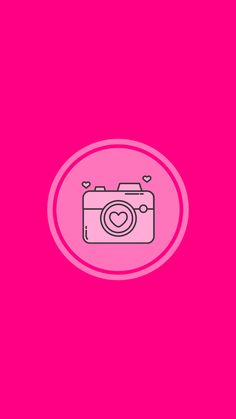 a pink background with a camera in the center and an image of a heart on it