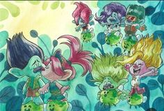 an image of some cartoon characters in the water with plants and leaves around them on a sunny day