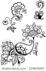 black and white floral designs on a white background