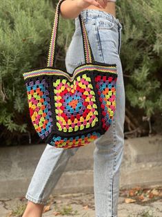 Crochet Afghan Bag, Macrome Tote Bag, Large Retro Square Handbag, Vintage Style Pouch Bag, Unique Gift for Her, Hippie Boho Bag - Etsy Canada Multicolor Crochet Bucket Bag, Handmade Multicolor Vintage Bags, Multicolor Rectangular Crochet Bag For Market, Handmade Vintage Multicolor Bags, Multicolor Square Crochet Bag For Market, Vintage Square Multicolor Bags, Vintage Multicolor Square Bag, Multicolor Crochet Bags For Market, Bohemian Crochet Granny Square Bag For Shopping