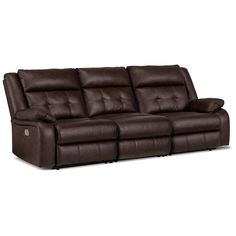 a brown leather reclining sofa on a white background