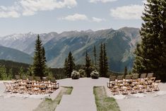 an outdoor ceremony set up in the mountains