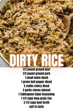 a recipe for dirty rice in a pan