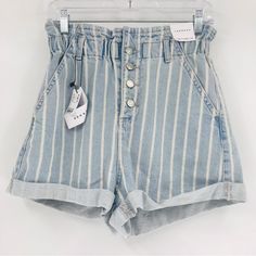 Topshop High Waist Paper Bag Striped Denim Shorts Size 6 New With Tags. Striped Denim, Paper Bag, Denim Shorts, Blue White, Topshop, High Waist, Color Blue, Blue And White, High Waisted