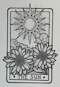 the sun tarot card with flowers on it