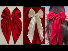 Headband With Bow Diy, Hair Into Bow Tutorial, Diy Bow For Hair, Long Bow Hairstyle, How To Make A Bow For Hair, Diy Satin Bow, How To Make Ponytail Bows