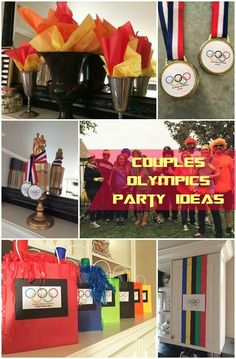 several pictures of olympic decorations and medals