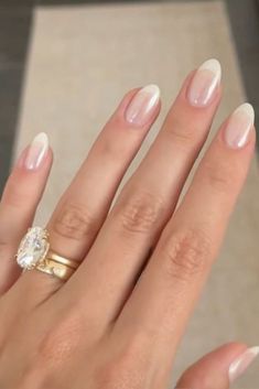 Modern White Tip Nails, Natural Round French Nails, Clean Nail Manicure, Soft French Almond Nails, Soft Simple Nails, Wedding Nails Natural Simple, Light French Manicure, Clear Wedding Nails, Natural Wedding Nails Short