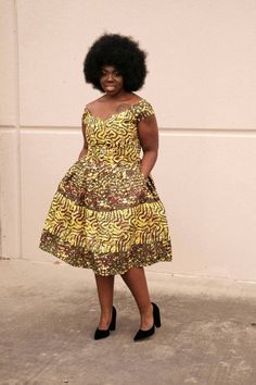 ON SALE African Ankara  women dress off shoulder dress African dress. Wear African clothing African Yellow Midi Dress With Pockets, Yellow Knee-length Dresses With Pockets, Black Cheerleaders, Style Africain, Ankara Dress Styles, Ankara Dresses, African Fashion Ankara, Dress Off Shoulder, Dress African