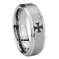 10mm Maltese Cross Step Edges Brushed Tungsten Carbide Personalized Ring Tungsten Carbide Mens Rings, Blue Wedding Rings, Mens Band Rings, Engagement Rings Sale, Mens Wedding Bands Tungsten, Sagittarius Zodiac, Black Tungsten, Tungsten Carbide Rings, Maltese Cross