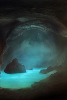 an image of a cave with water inside