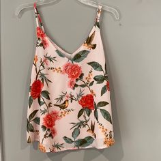 Nwt! Pink Floral Blouse. V Neck Front And Back. Adjustable Straps And The Shirt Is Lined V-neck Top With Tropical Print For Brunch, Spring Printed Cami Tops, Pink Summer Tank Top For Brunch, Chic Summer Tops With Rose Print, Pink Tank Top For Brunch, Pink Tank Top For Summer Brunch, Printed Cami Tops For Spring, Chic Rose Print Tops For Summer, Trendy Rose Print Tops For Summer