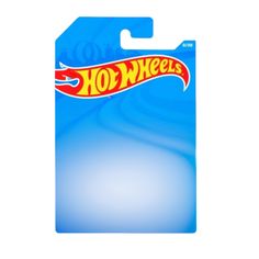 a blue package with hot wheels logo on it's front and back side, in the shape of a wave