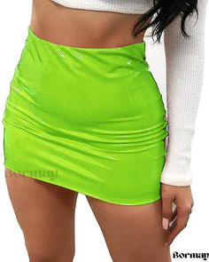 Bormay - Sophisticated and Fashionable Womens Faux Leather A-Line Mini Skirt - Exuding Chic Elegance Leather Miniskirt, Latex Skirt, Short Pollera, Bodycon Mini Skirt, Fashion Skirts, A Line Shorts, Elegant Skirt, Xl Fashion, Wet Look