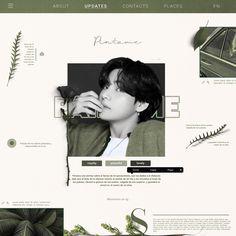 an image of a website page with plants and leaves on the front, bottom right corner