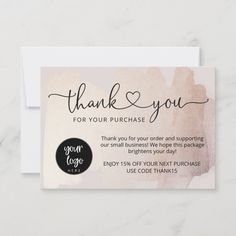 a thank card with the words, thank you for your purchase and support on it