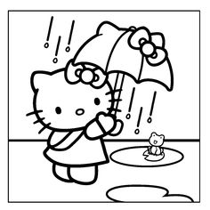 a hello kitty holding an umbrella in the rain