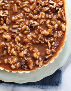 there is a pie with nuts on it