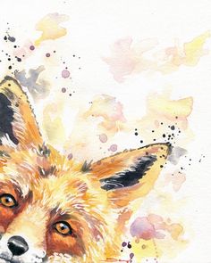 a watercolor painting of a red fox