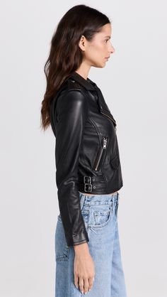 Chic Fitted Leather Jacket With Metal Zipper, Edgy Leather Jacket With Metal Zipper, Edgy Leather Jacket With Zip Fly, Edgy Long Sleeve Leather Jacket, Fall Leather Jacket With Metal Zipper, Edgy Leather Biker Jacket With Long Sleeves, Edgy Long Sleeve Leather Biker Jacket, Edgy Leather Biker Jacket, Leather Biker Jacket With Metal Zipper