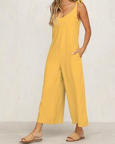 Fashion Halter Sleeveless Wide Leg Jumpsuit Cheap Jumpsuits, Yellow Jumpsuit, Two Piece Jumpsuit, Loose Jumpsuit, Two Piece Swimwear, Casual Jumpsuit, Jumpsuit Fashion, Sleeveless Jumpsuits, Wide Leg Jumpsuit