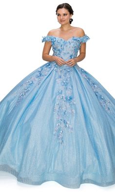 Long off the shoulder quinceanera ball gown with glitter skirt, lace up back and 3D floral details Girls Dres, Glitter Skirt, Ballgown Skirt, Off Shoulder Ball Gown, Glitters Skirt, Debutante Ball, Neck Wedding Dress, Sparkle Skirt, Rose Green