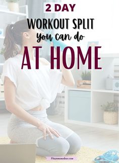 Woman in white shirt and tights working out at home with text over the image. At Home Dumbell Workout, Workout Split For Women, 4 Day Workout Routine, Dumbbell Workout Program, Total Body Workout Plan, 4 Day Workout, Dumbbell Workout Plan, 3 Day Workout, Home Weight Workout