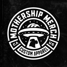 a black and white logo with the words, mothership merach custom appare