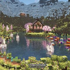 Minecraft Lake, Cozy Minecraft, Aesthetic Minecraft Builds, Cottage Minecraft, Cottagecore Minecraft, Minecraft Interior Design, Bangunan Minecraft, Minecraft House Plans