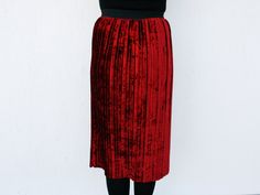 Elevate your ensemble with this stunning Cherry Red Pleated Velvet Midi Skirt from Gladiola & Co. Crafted with luxurious velvet fabric, this skirt features a flattering pleated design and an elastic waistband for comfort and style. Perfect for adding a touch of sophistication to any outfit, this midi skirt is a versatile wardrobe essential. Dress it up or down for any occasion and make a statement with your fashion. Brand: Gladiola & Co Condition: great vintage. Without damages or holes. Size: E Velvet Midi Skirt, Damen Outfit, Essential Dress, Versatile Wardrobe, Women Outfit, Cherry Red, Velvet Fabric, Wardrobe Essentials, Fashion Brand