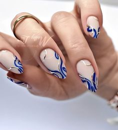 Colorful Nails, Blue Nail, Minimalist Nails, Fancy Nails, Chic Nails, Dope Nails, Nail Arts, Cute Acrylic Nails