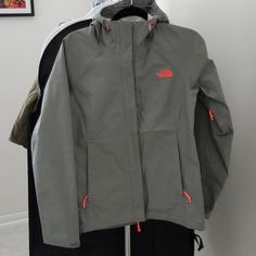 North Face Gray Dryvent Rain Jacketim Size Small. Worn Only Twice. No Marks, In Great Condition. Great For Packing And Super Light Without Wrinkling. Coats North Face, North Face Womens, North Face Coat, Orange Grey, The North Face Jackets, North Face Jackets, North Face Women, North Face Jacket, Utility Jacket